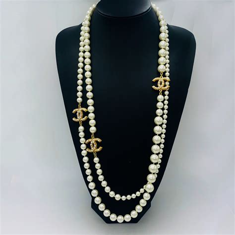 fake chanel long pearl necklace|genuine chanel necklace.